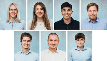 Porträtfotos von sieben Mitarbeitern von Battery-Kutter