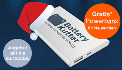 Powerbank auf dunkelblauem Grund