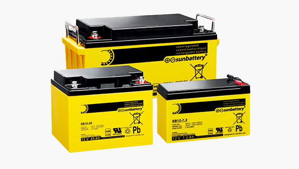 Three yellow batteries from SUN Battery